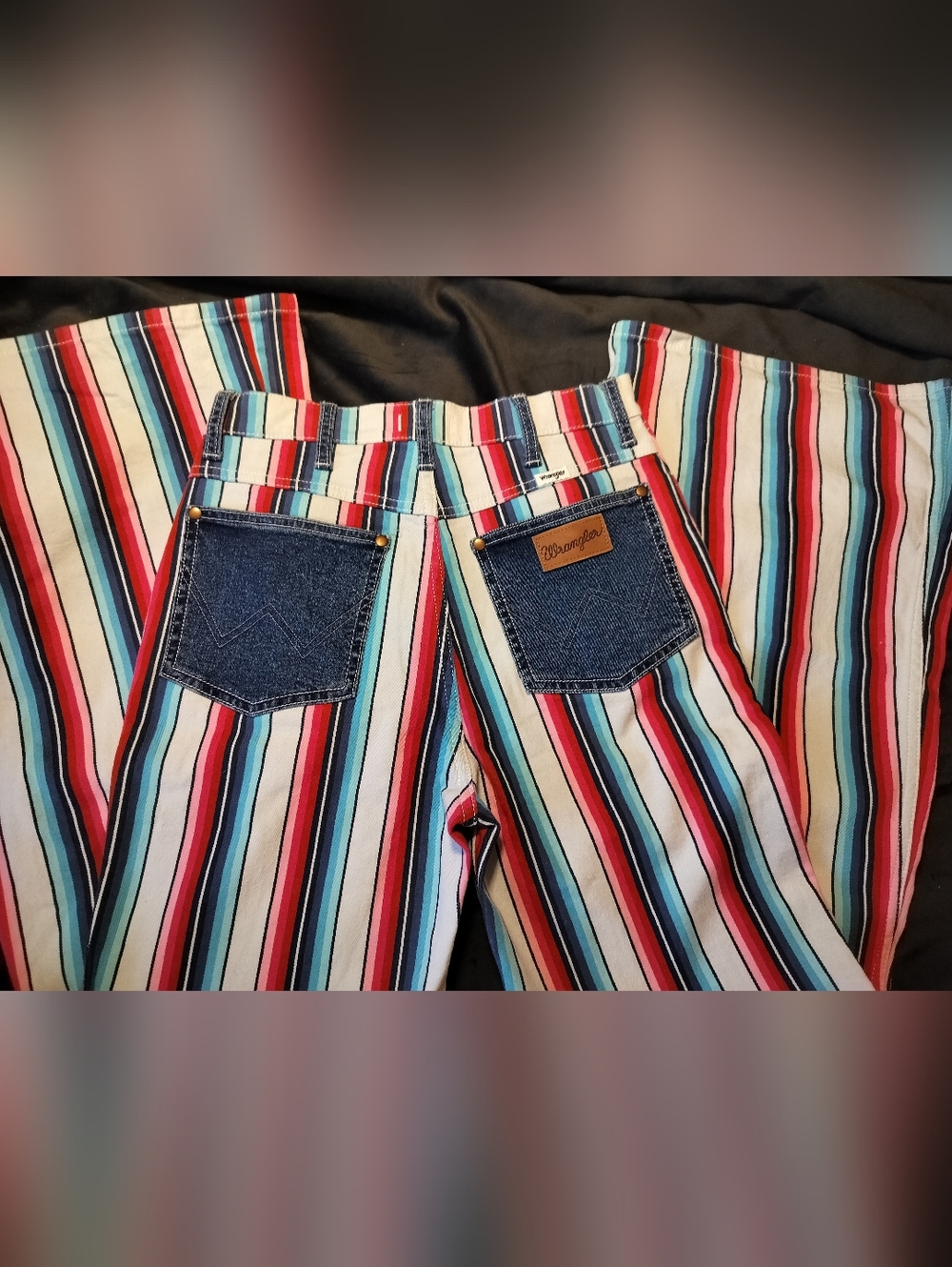 NEW Wrangler Striped High Rise Flats Jeans Bright & Contrast Pockets - 28 X 32 - Picture 4 of 8